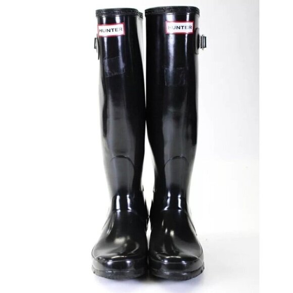 HUNTER BOOTS Woman’s Original Tall Back Adjustable Rain Boots BLACK Gloss - Picture 1 of 11